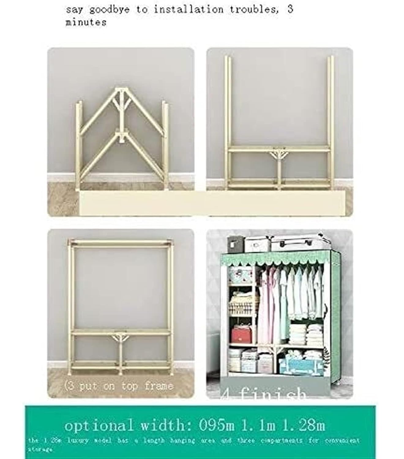 Wardrobe Closet Schrank Einfacher Zusammenklappbarer Kleiderschrank, Stoff, Stahlrahmen, Multifunktionale Hängende Schlafzimmermöbel Closet Aufbewahrungsschrank
