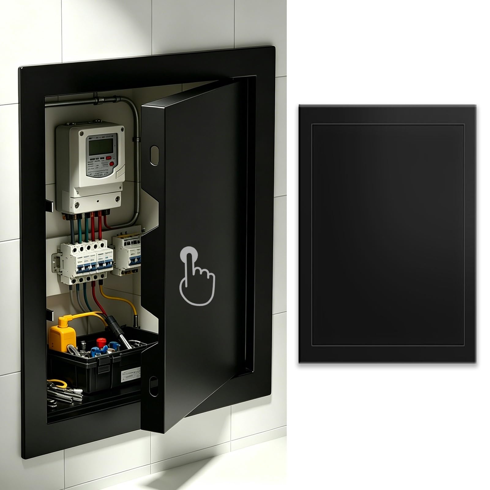 Wall Access Door Panel with Push Latch, 20x20 12x12 8x8in Heavy-Duty Square Inspection Panel for Plumbing, Rust-Resistant Maintenance Hatch Cover(Black,150x200mm(6x8in))