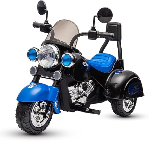 EAPC Motocicleta de paseo para niños, motocicleta eléctrica de 3 ruedas, 6 V, juguetes de paseo para niños con luces LED, adelanteatrás, motocicleta