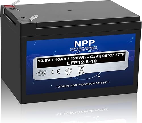 NPP LiFePO4 - Batería de ciclo profundo LiFePO4 de 12.8 V 10 Ah, batería de fosfato de hierro de litio BMS integrada con 4500-8000 ciclos de