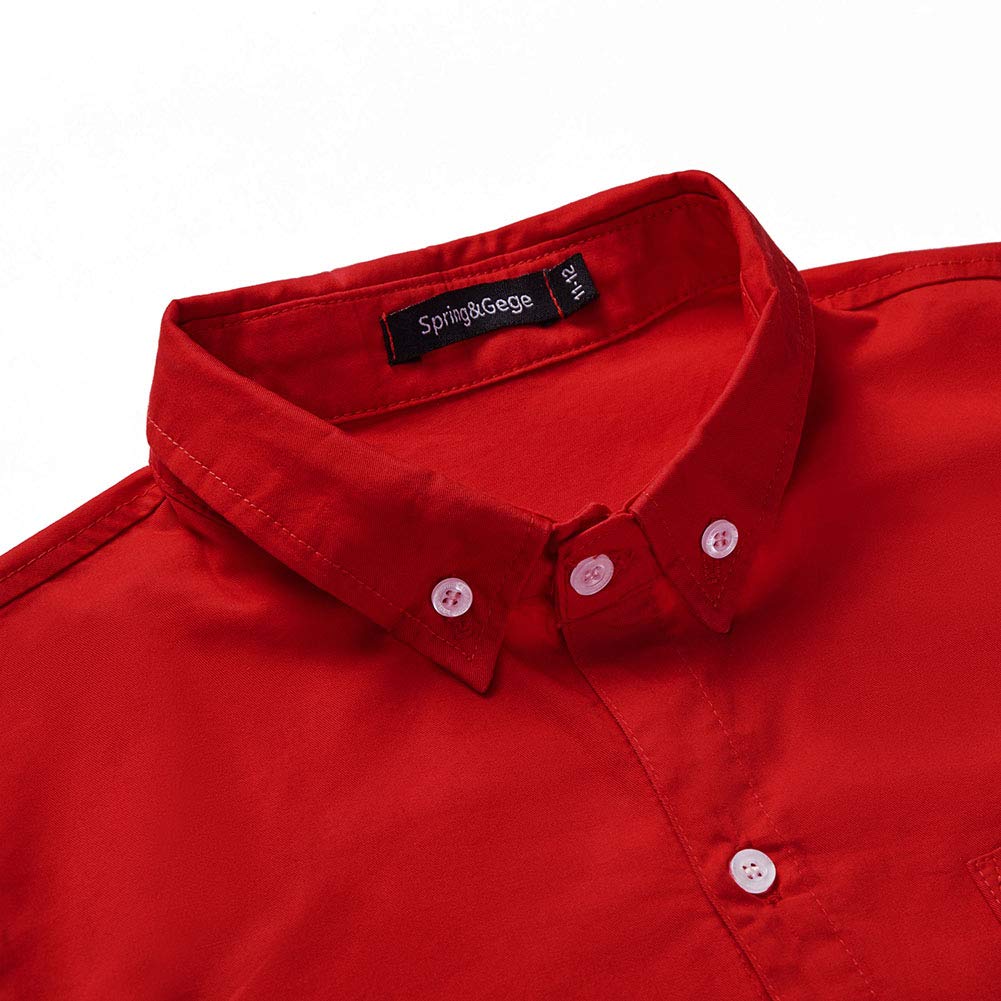 Spring&Gege Camicia da ragazzo a maniche lunghe in twill con bottoni