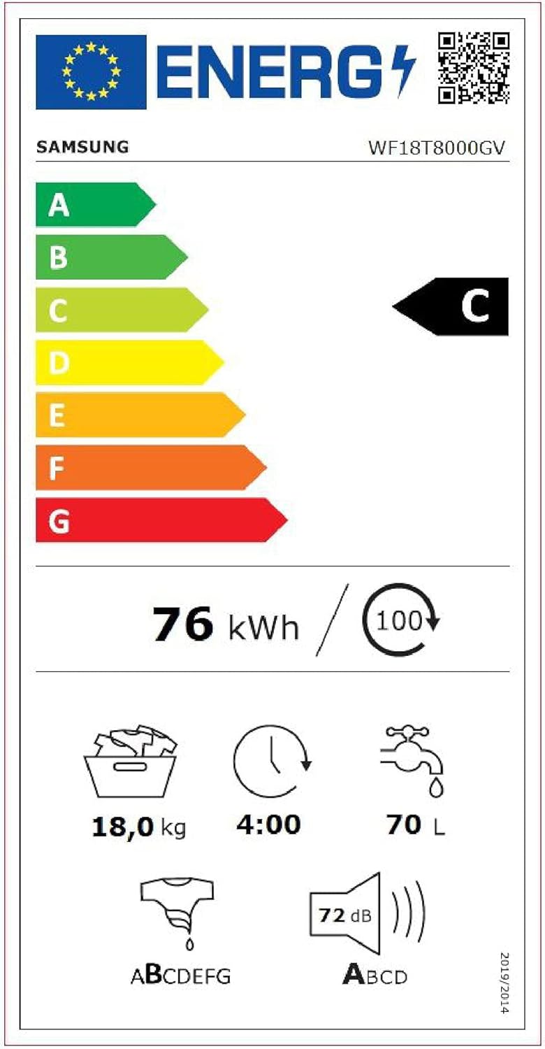 Energy Label for Samsung WF18T8000GV/ET