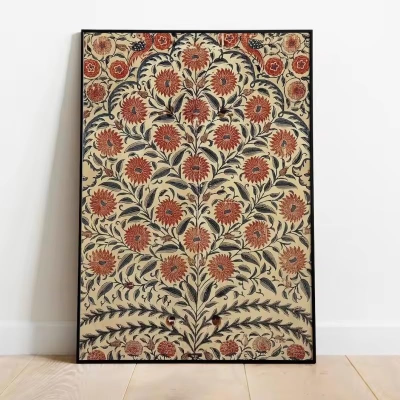 1 Stück Leinwandbild Vintage Mughal Floral Art Print Pichwai Style Home Decor Canvas Art Wall Decora (50x70cm/Innenrahmen)