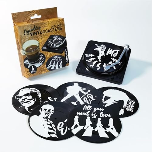Miniatura 2 de Divertidos posavasos retro para bebidas de café con soporte para reproductor de vinilo, juego de 6 posavasos únicos personalizados para inauguración