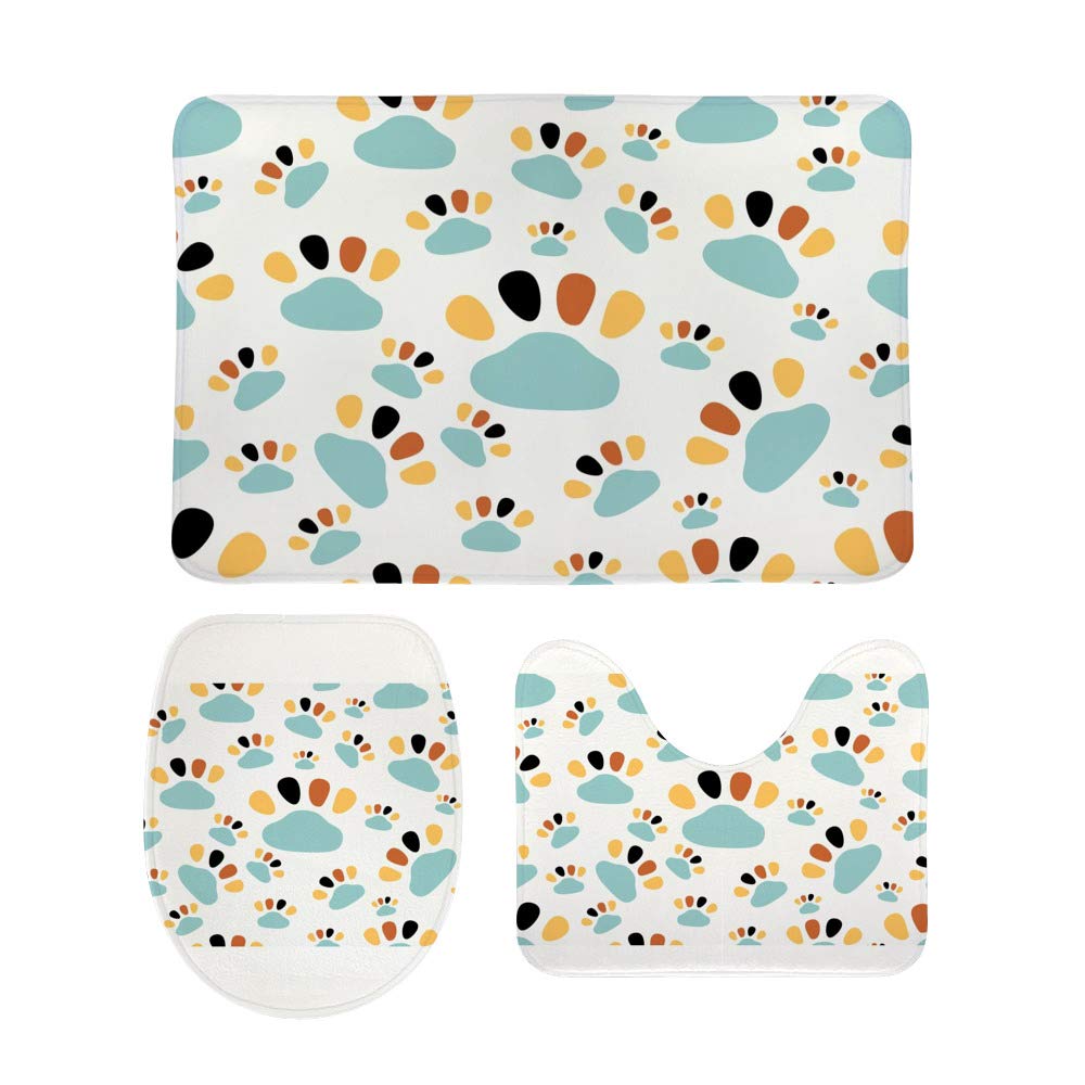 Tapis de bain antidérapants 3 pièces à empreintes colorées