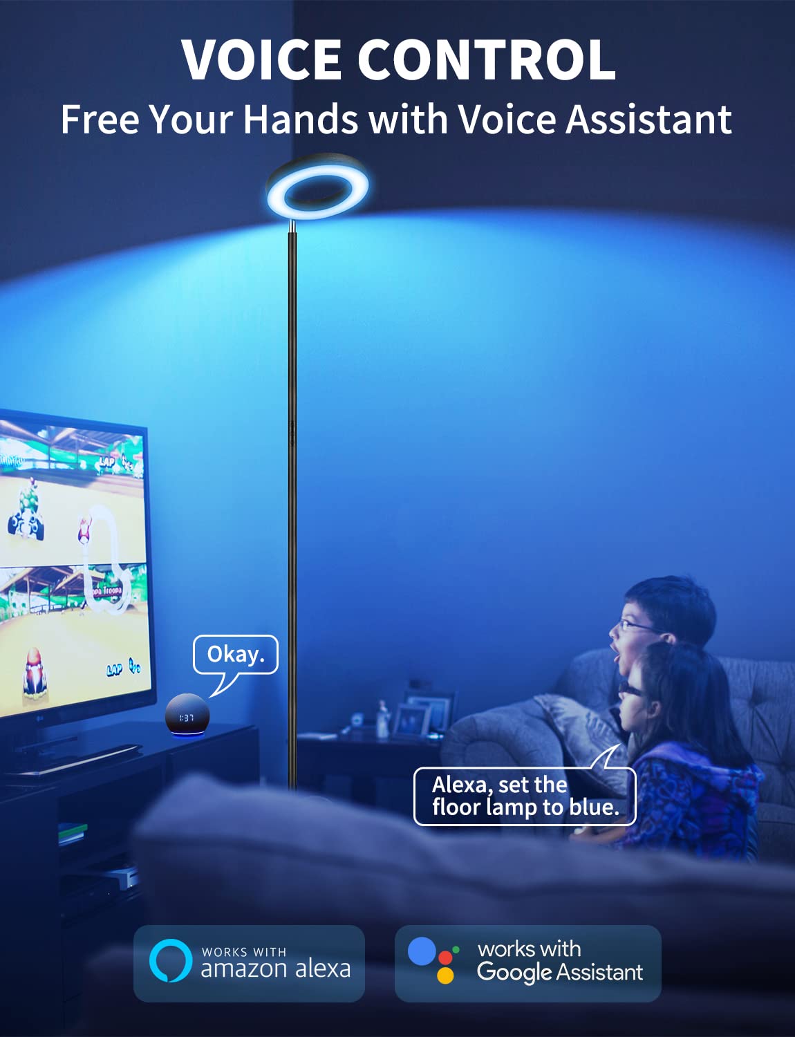 XMCOSY+ Floor Lamp, 2400LM Smart RGBW LED Standing Lamp with Double-Side Lighting, WiFi APP Control, Works with Alexa, 2700K-6400K Color Changing Dimmable Tall Lamps for Living Room Bedroom (Bronze)