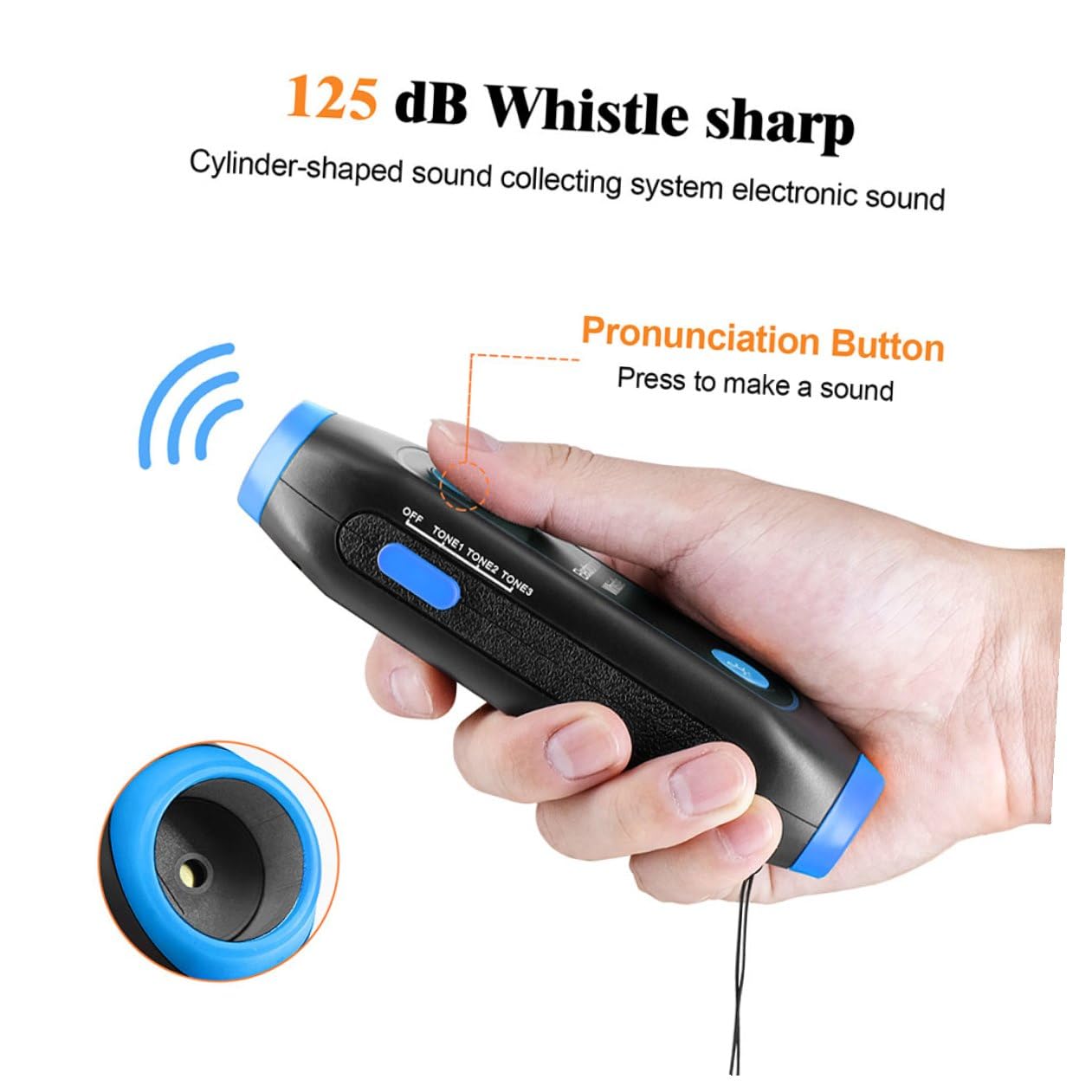 DECHOUS Sifflet Électronique D'arbitre Multifonction 3 Tons en Abs Bleu avec LED Sos Lampe Torche, Cordon Inclus, pour Entraîneurs, Arbitres, Camping et Sécurité Extérieure