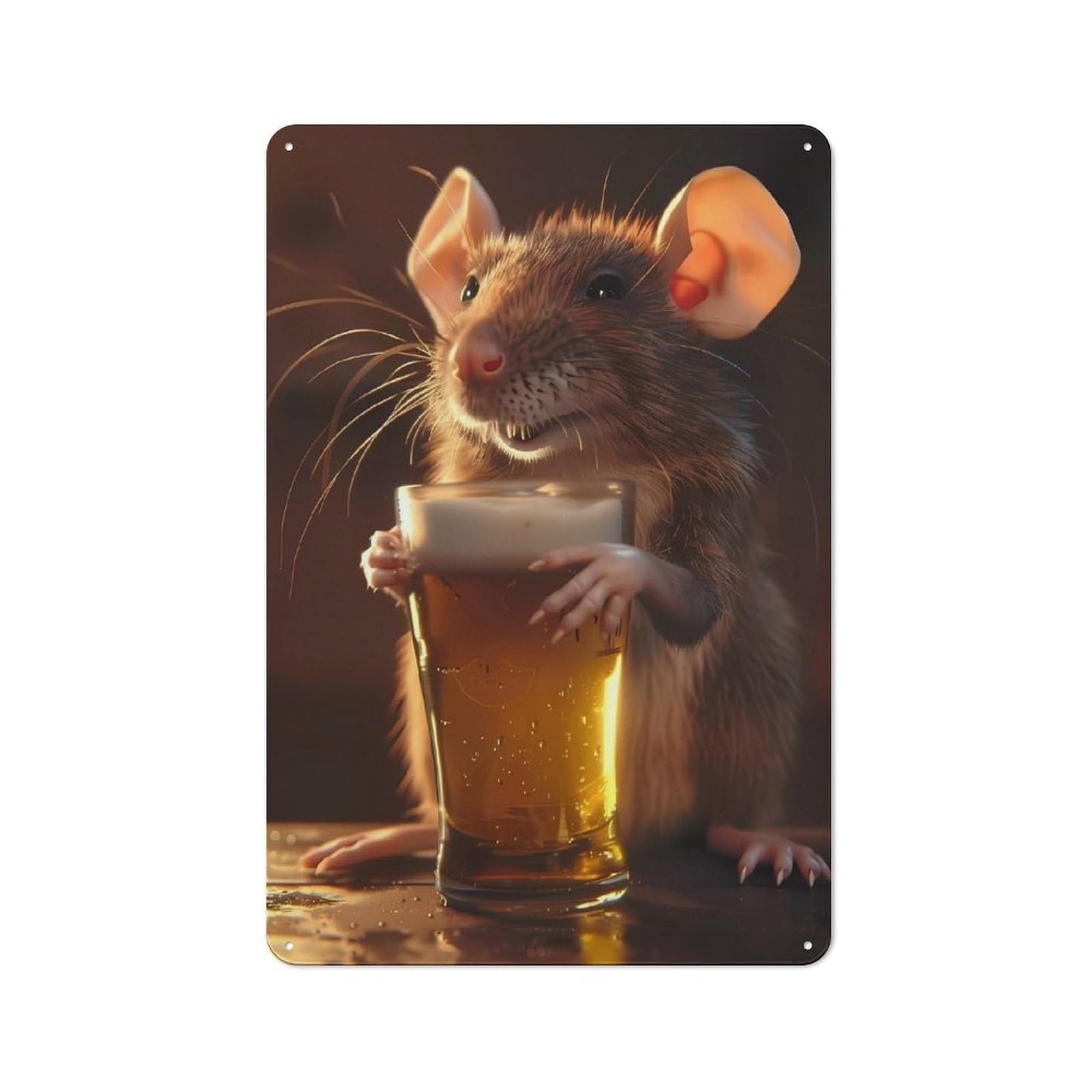 Junmoney Rat Beer Tin Sign With Design 30X20cm, Outdoor Room Porch Wall Decor For Greenhouse, Garden Room, Cafe Or Entryway