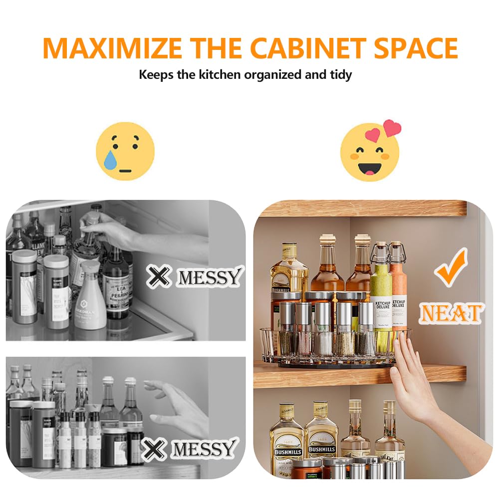 Organizer Girevole Per Spezie - 2 Pezzi, Lazy Susan 27 E 23.5 Cm, Plastica Trasparente - Foto 10