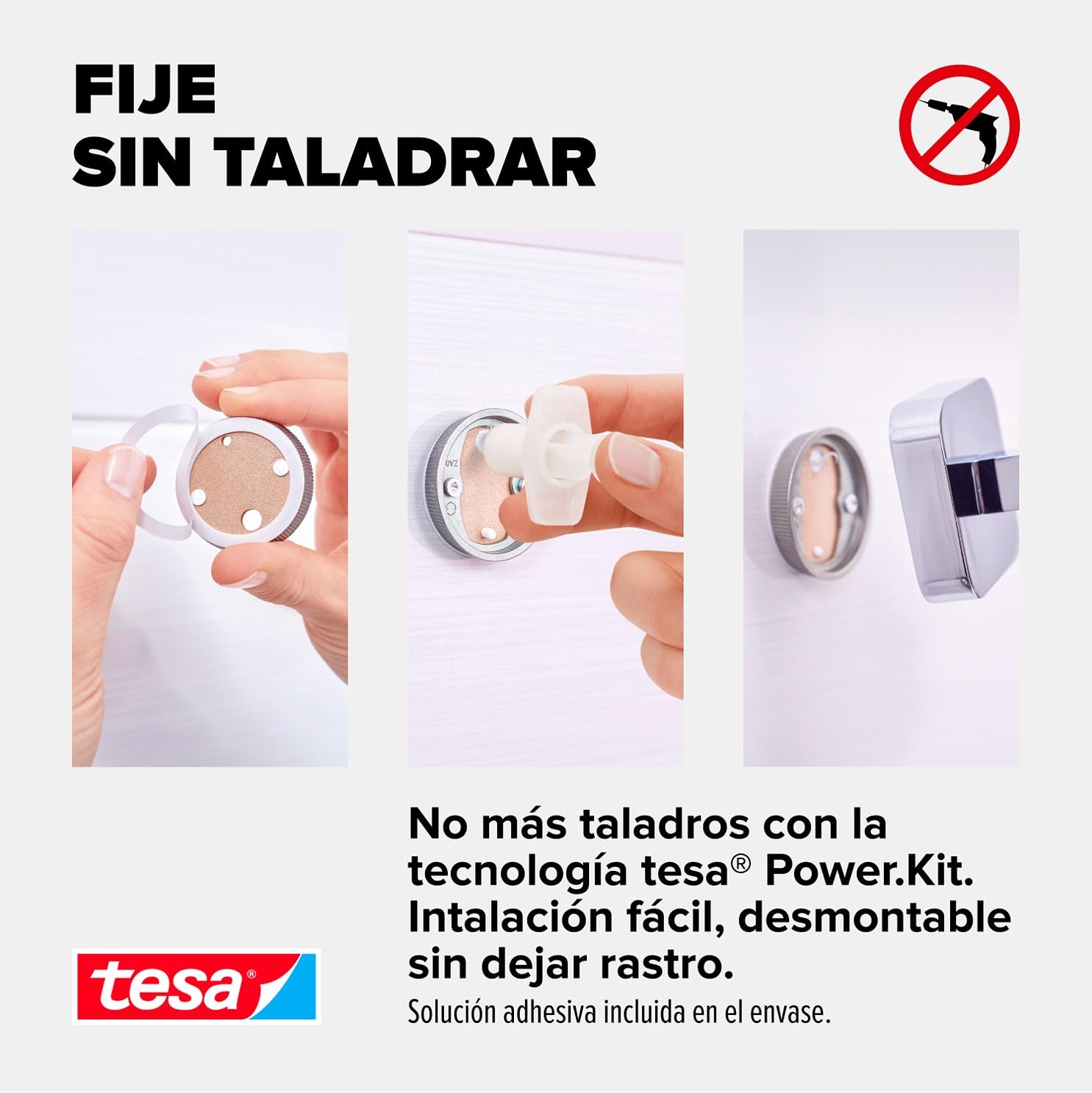 tesa Barra doble Elegaant, autoadhesiva, metal cromado, elegante diseño