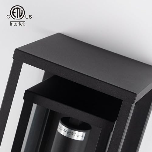 Miniatura 6 de mirrea Aplique de pared clásico para exteriores de 14 pulgadas, 1 luz en negro mate, marco de metal rectangular y pantalla de vidrio transparente,