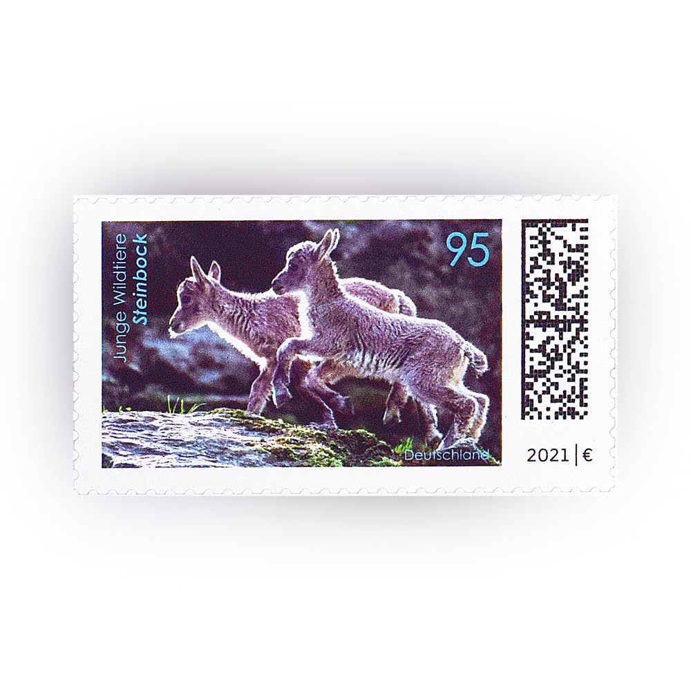 10 Stück 0,95 EUR 95 Cent postfrische selbstklebende Briefmarken | Frankaturware Markenset (Motiv: Junge Wildtiere - Steinbock)