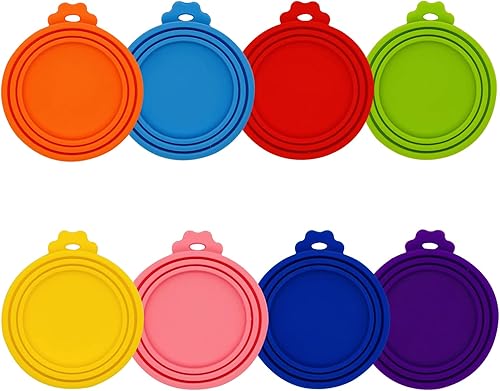 8 fundas para latas de mascotas, tapas de latas de comida para todas las latas de perro y gato de tamaño estándar.