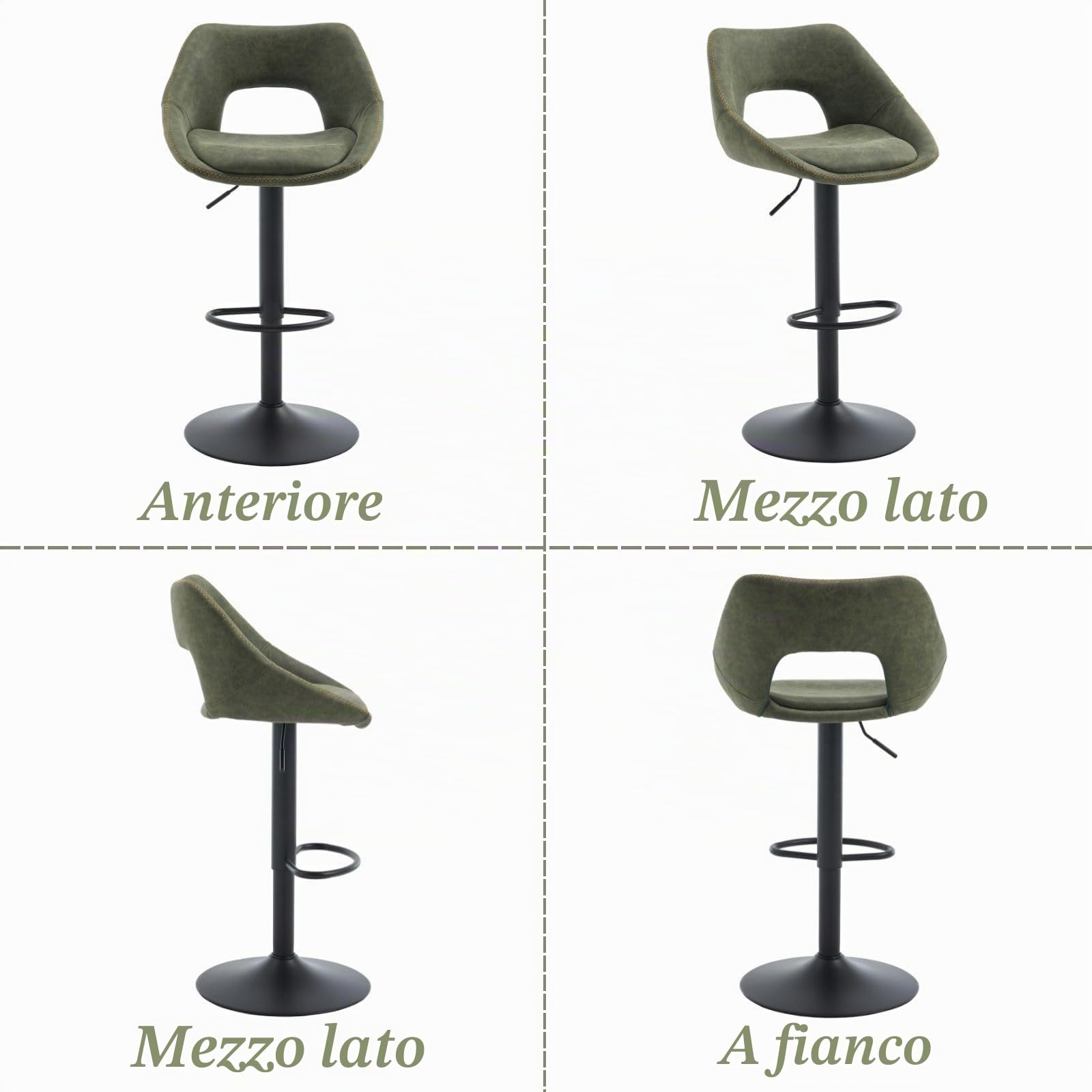 Ya-Home Set di 2 Sgabelli da Bar Sgabelli Alti Cucina in Ecopelle Sgabello Imbottito con Schienale Sedie da Bar Regolabile e Girevole per Cucina Penisola, Verde