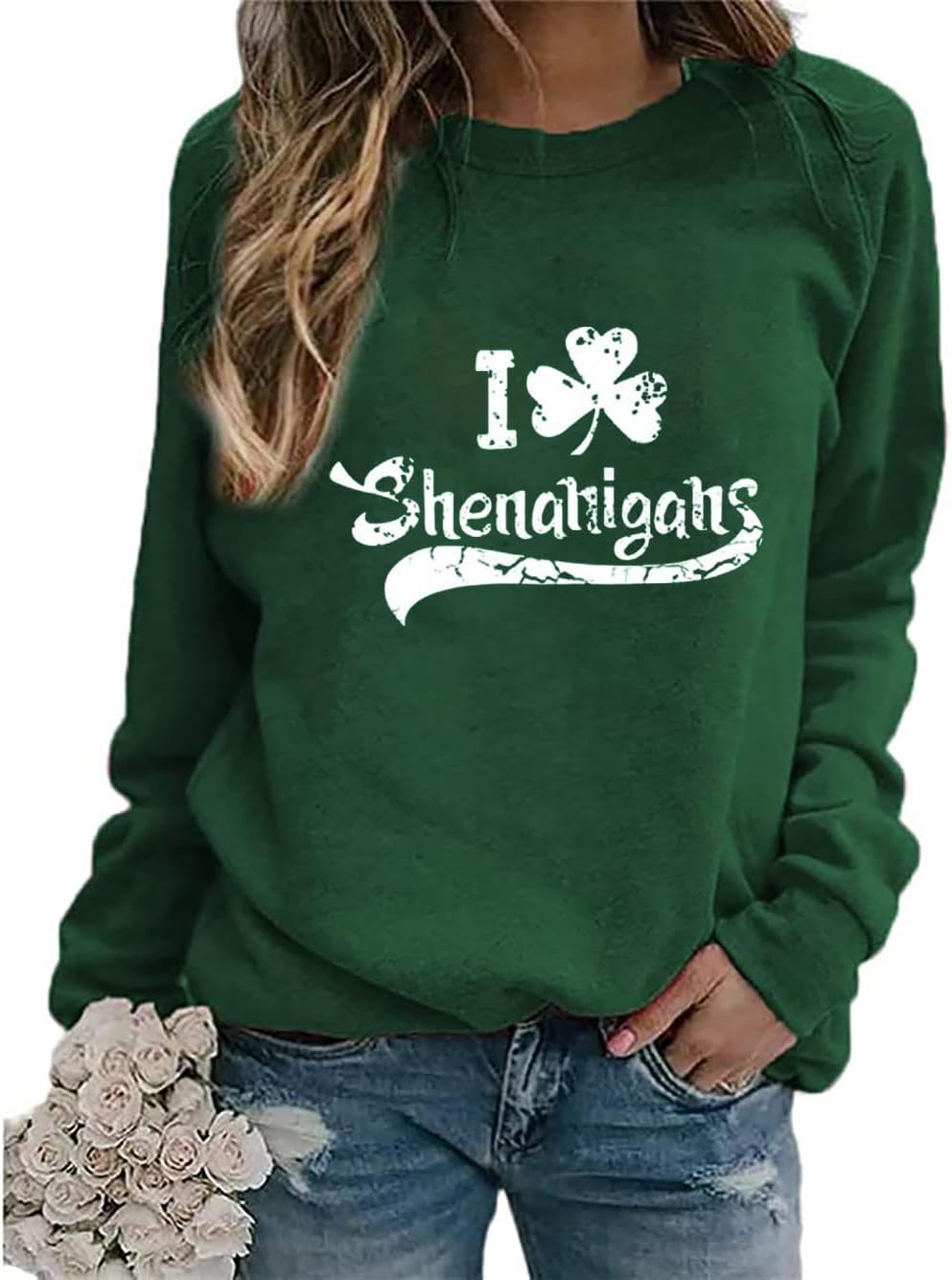 Ykomow St Patricks Day Sweatshirt Women Long Sleeve Leopard Shamrock St. patricks Shirts Tees
