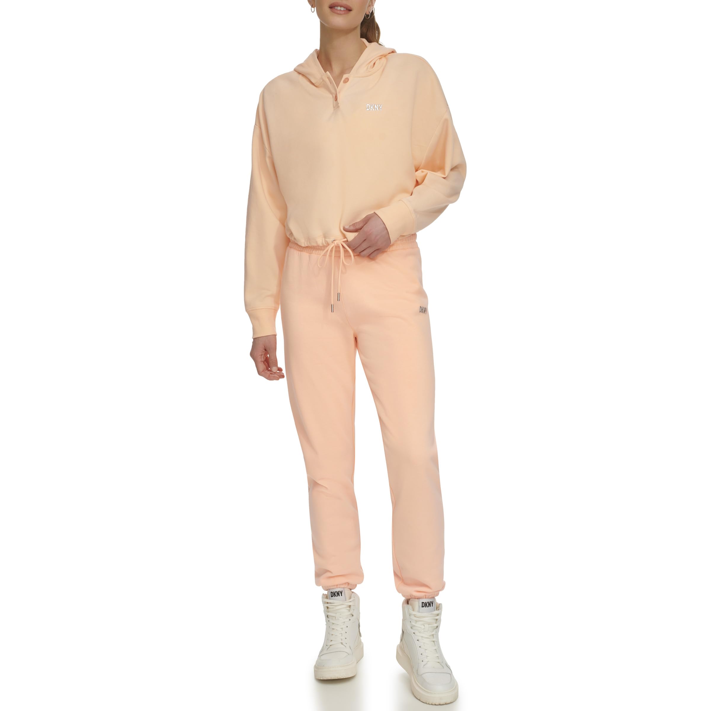 DKNY Metallic Bubble Logo Button Front Hoodie With Drawcord Sudadera con capucha Mujer (Pack de 1)