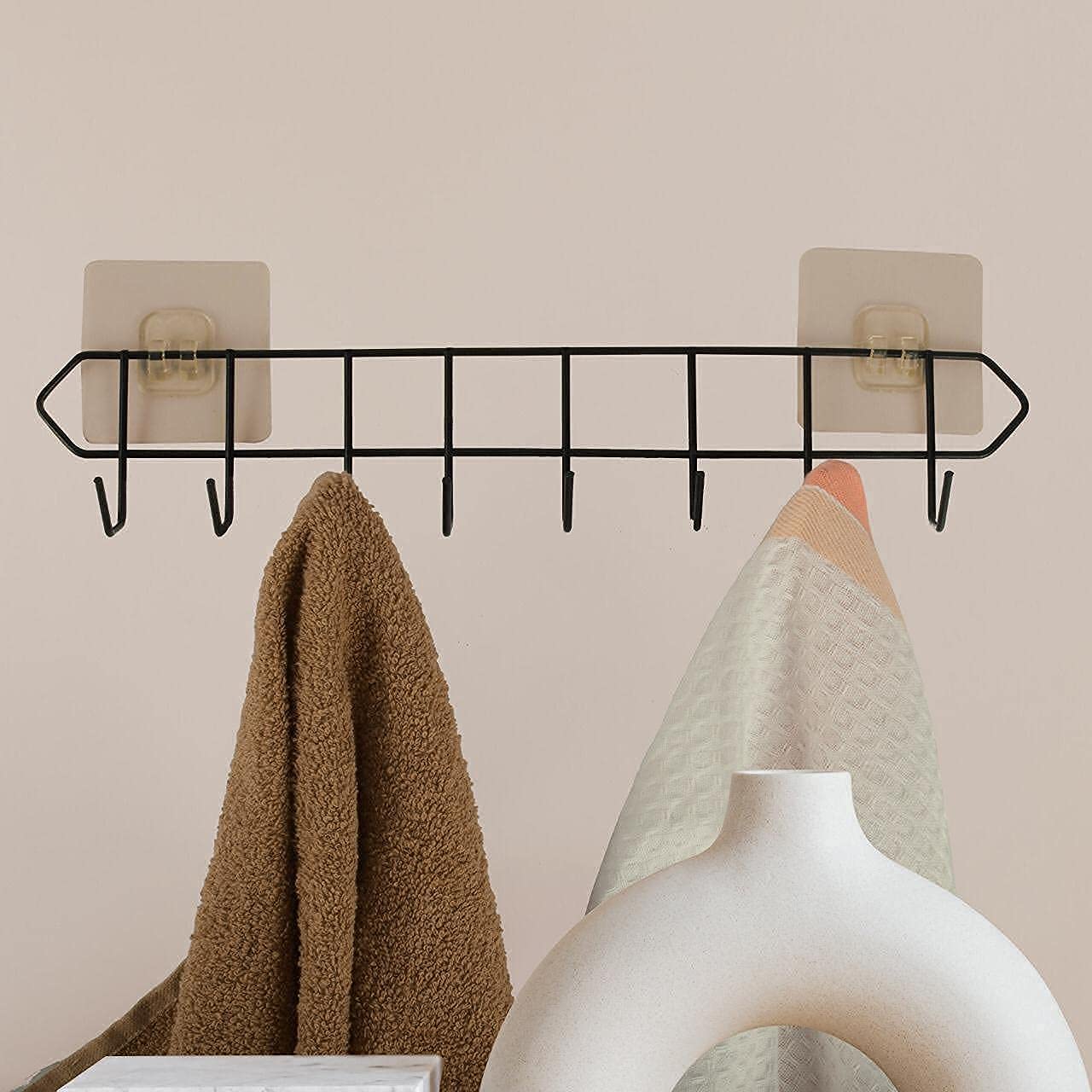 SG ENTERPRISE OmiMart� Metal Bathroom Wall 6 Hooks Magic Sticker-Self Adhesive Rail Hook Bar for Kitchen, Utensil Rack Kitchen Hanger Load Capacity Up to 5 Kg Hook Hanging for Cloths