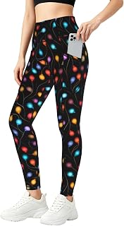 Women's High Waisted Long Leggings with Pockets-Christmas Lights1
