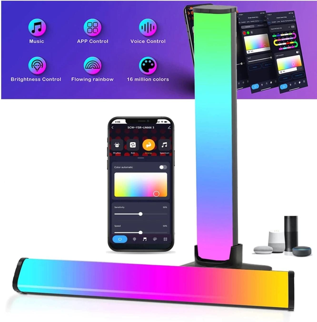 Eazyliv Tuya WiFi Smart Flow Light Bars,TV Ambient Lighting, RGB Play Light Bars with Scene Modes and Music Modes, Work with Alexa and Google Assistant for Gaming, Movies, PC, TV, Room Decoration