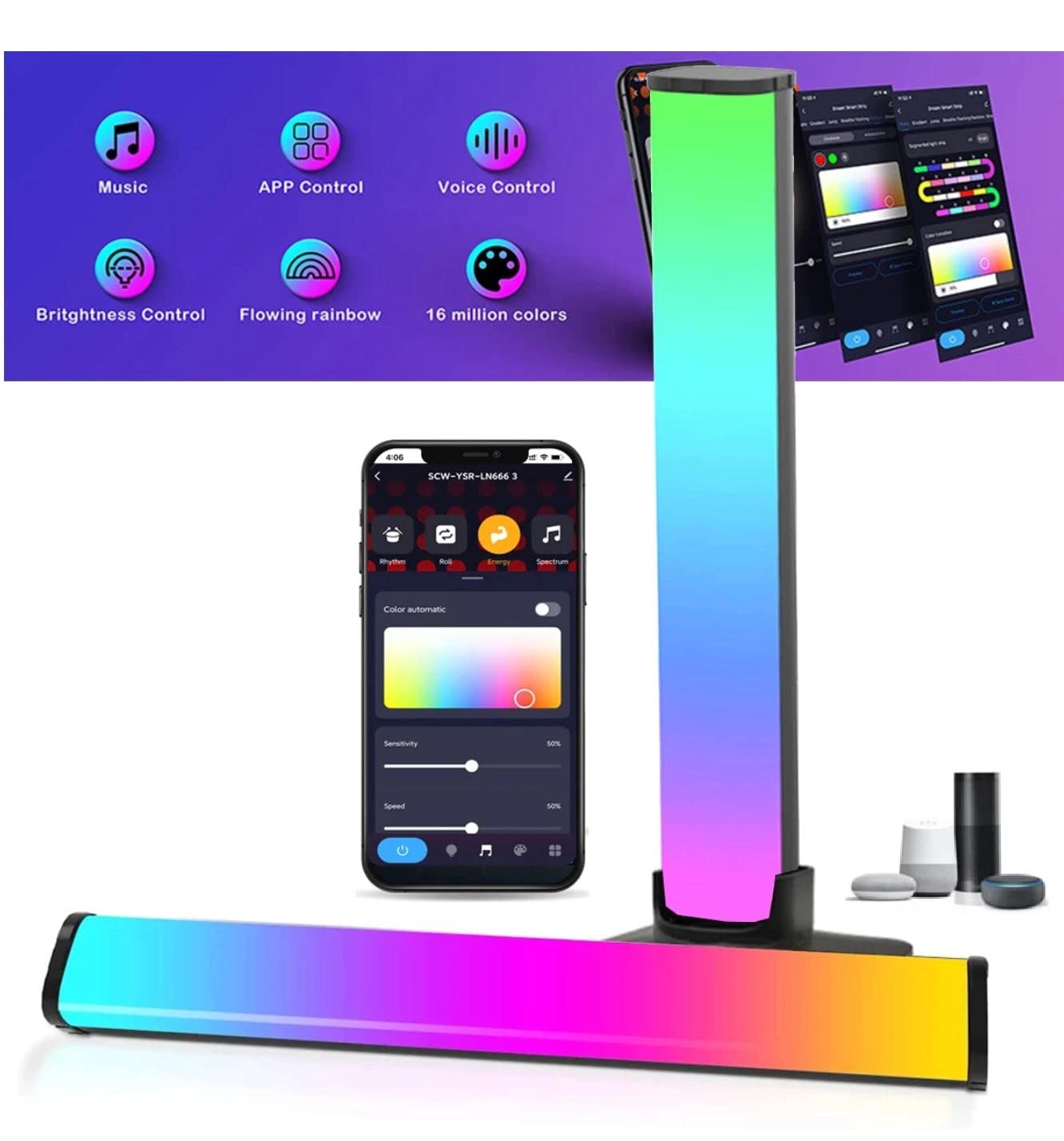 Eazyliv Tuya WiFi Smart Flow Light Bars,TV Ambient Lighting, RGB Play Light Bars with Scene Modes and Music Modes, Work with Alexa and Google Assistant for Gaming, Movies, PC, TV, Room Decoration