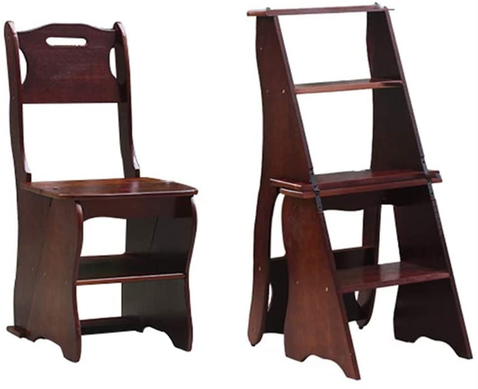 Silla pequeña convertible en escalera de tijera de madera, cuatro capas estables