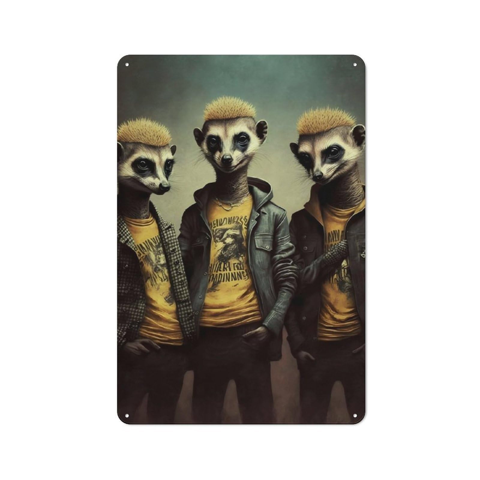 Junmoney Meerkat Punks Metal Plaque 30X20cm With For Garage Wall, Retro Decor, For Garage Decor Collectors Refreshing A Room In Autumn