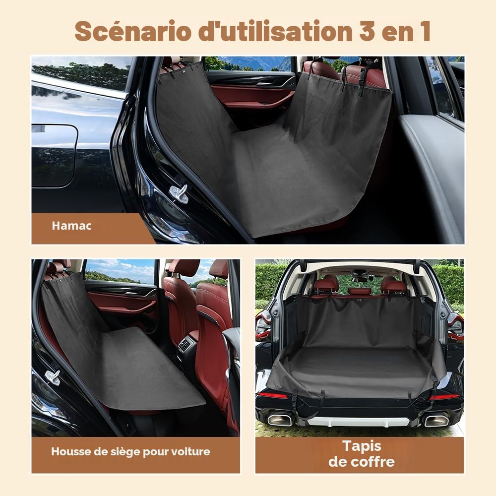 KYG Housse de Siège Auto 600D Oxford Imperméable Antidérapante et Anti-Rayures, Housse de Siège Arrière de Voiture Universelle 146 x 146 cm