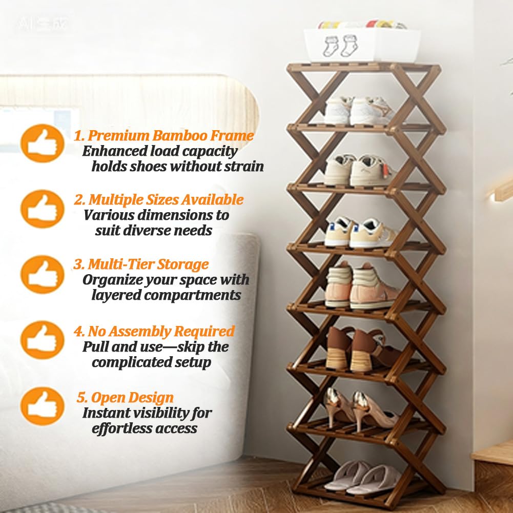 Scarpiera pieghevole in bambù a 4 livelli, nessun assemblaggioDesign per ingresso armadio dormitorio ecologico in legno Sto Solut per scarpe