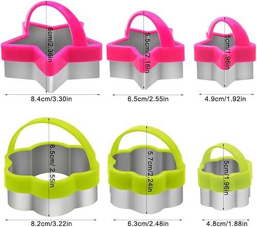 Miniatura 2 de 6 cortadores de galletas de acero inoxidable con asa, cortador de galletas AIFUDA con patrón de estrellas y flores, mini molde para prensar