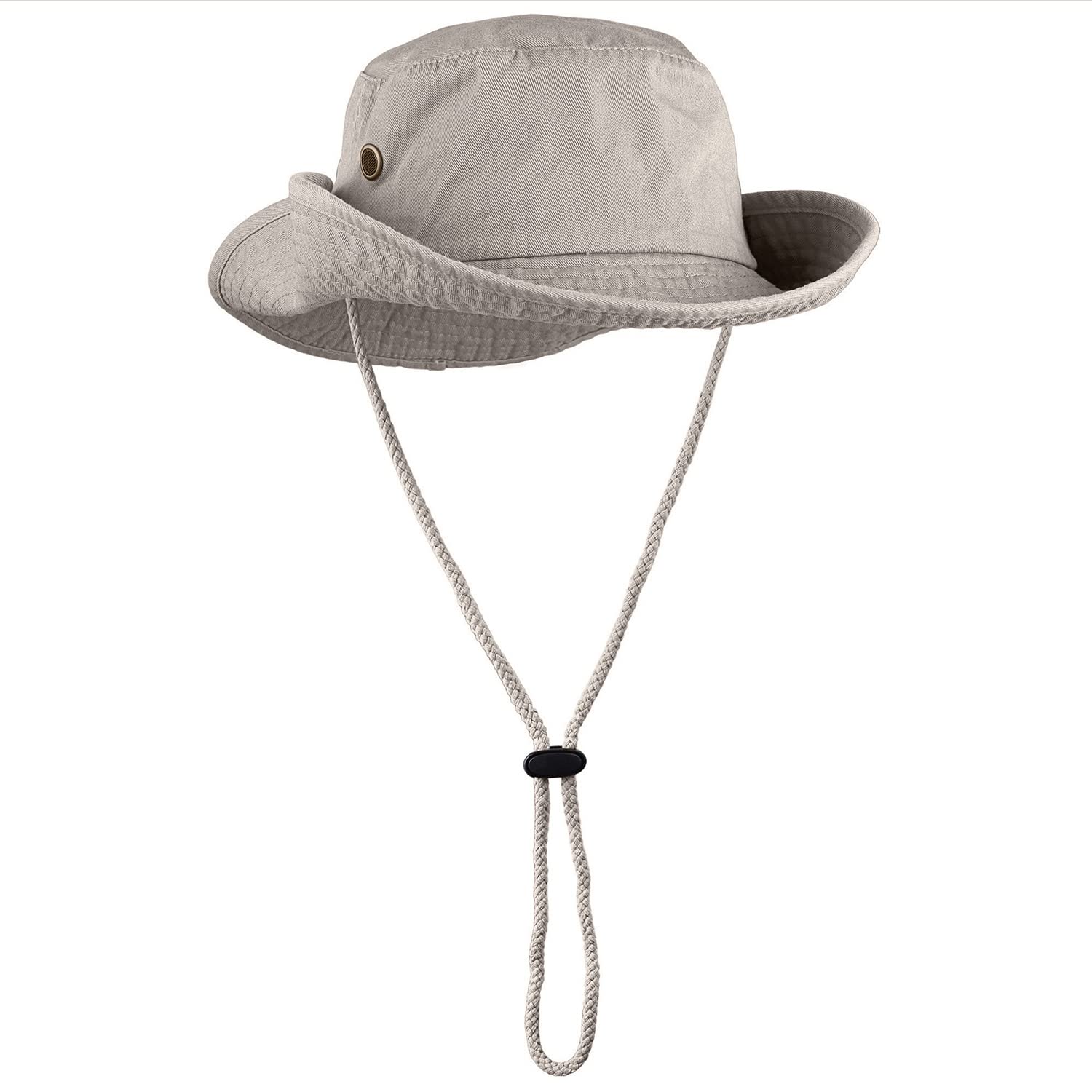 Sombrero de ala ancha para senderismo, pesca, safari, boonie, 100% algodón, protección solar UV para hombres y mujeres, actividades al aire libre, Gris, S/M