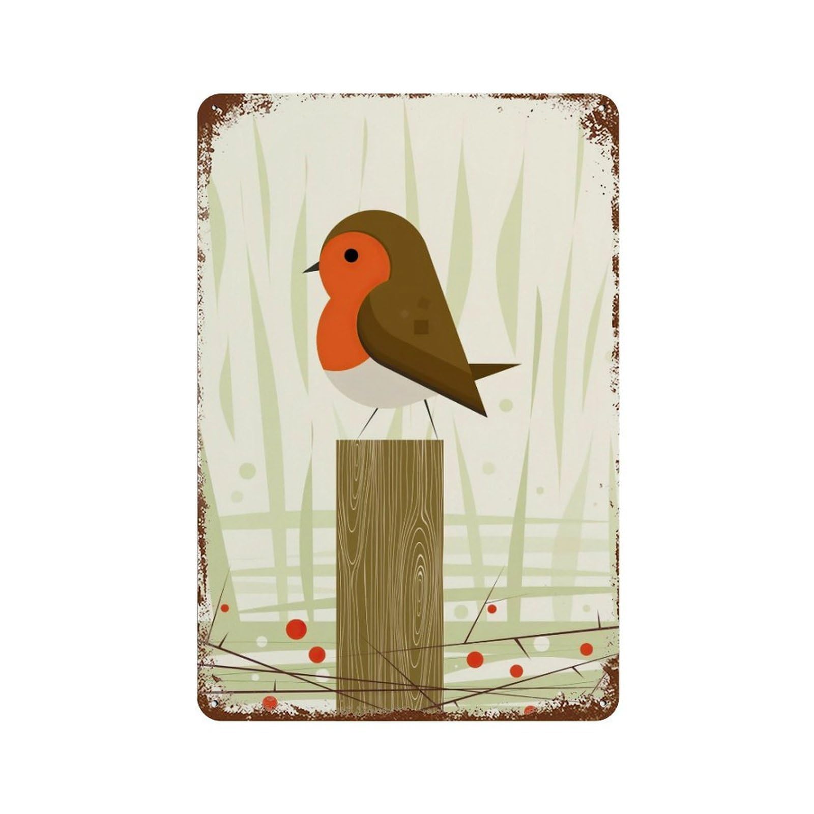 xiaoxiaoshen Bird On A Stump Retro Illustration Wall Decor Art Metal Tin Poster Modern Home Decor Art Home Bar Shop Decorations Vintage Sign 30x20cm
