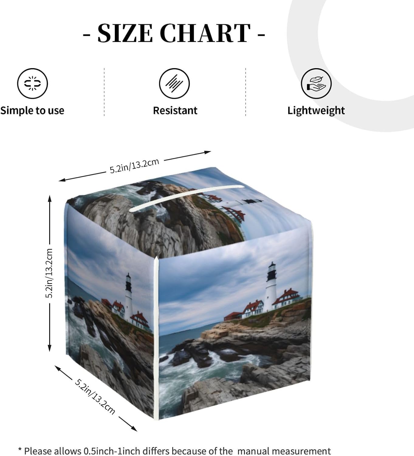 Lighthouse Beach Sky Square Tissue Boxes 5.2"x5.2"x5.2", Decor for Bathroom Countertop Home Office image 2