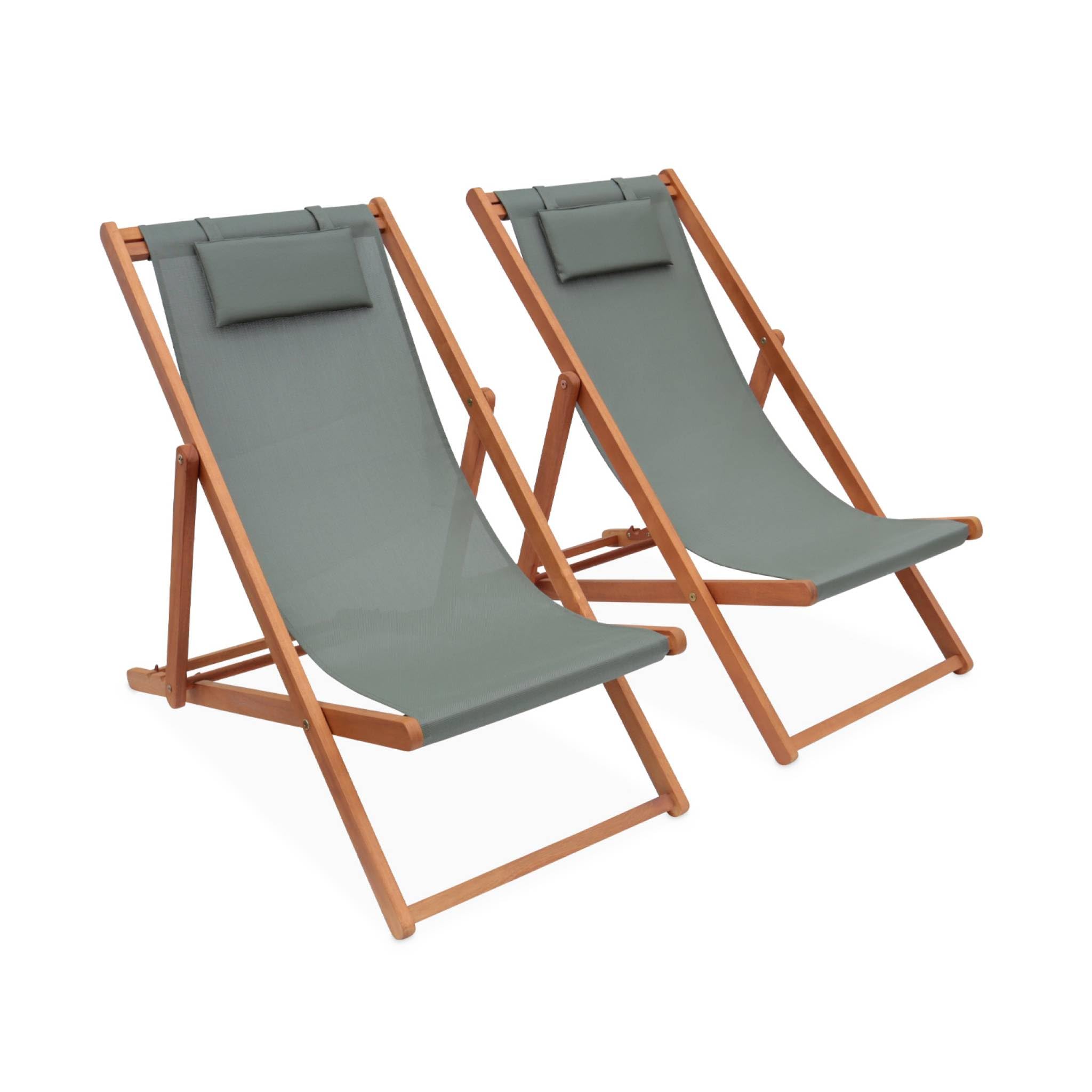 sweeek - Chiliennes Bois - Creus - 2 transats en Bois d'Eucalyptus huilé avec Coussin Repose-​tête Savane