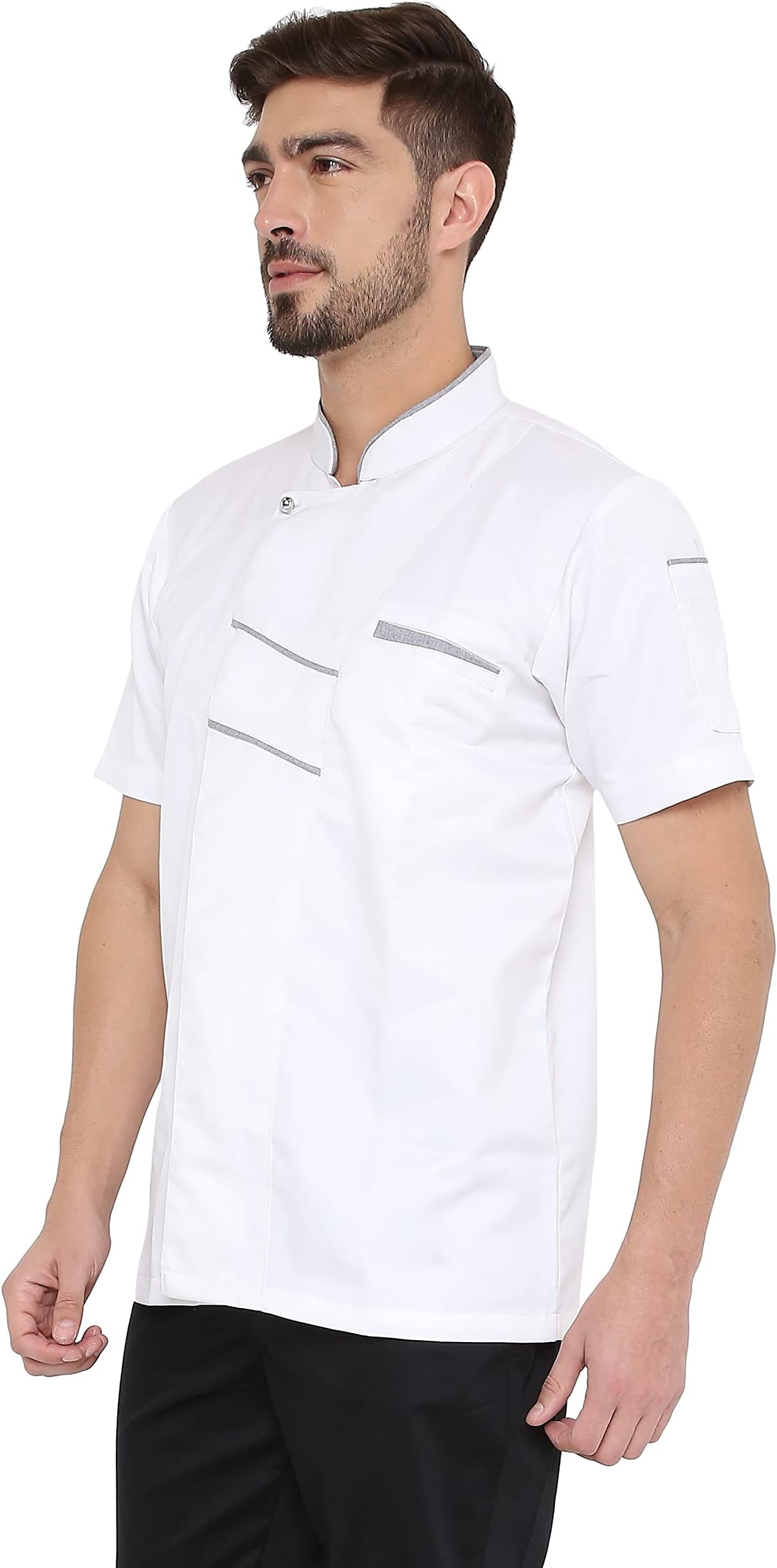 - Associated Uniforms Designer Half sleeve Chef Coat (Chef Jacket - Smart Fit) (S-36, WHITE/GREY)
