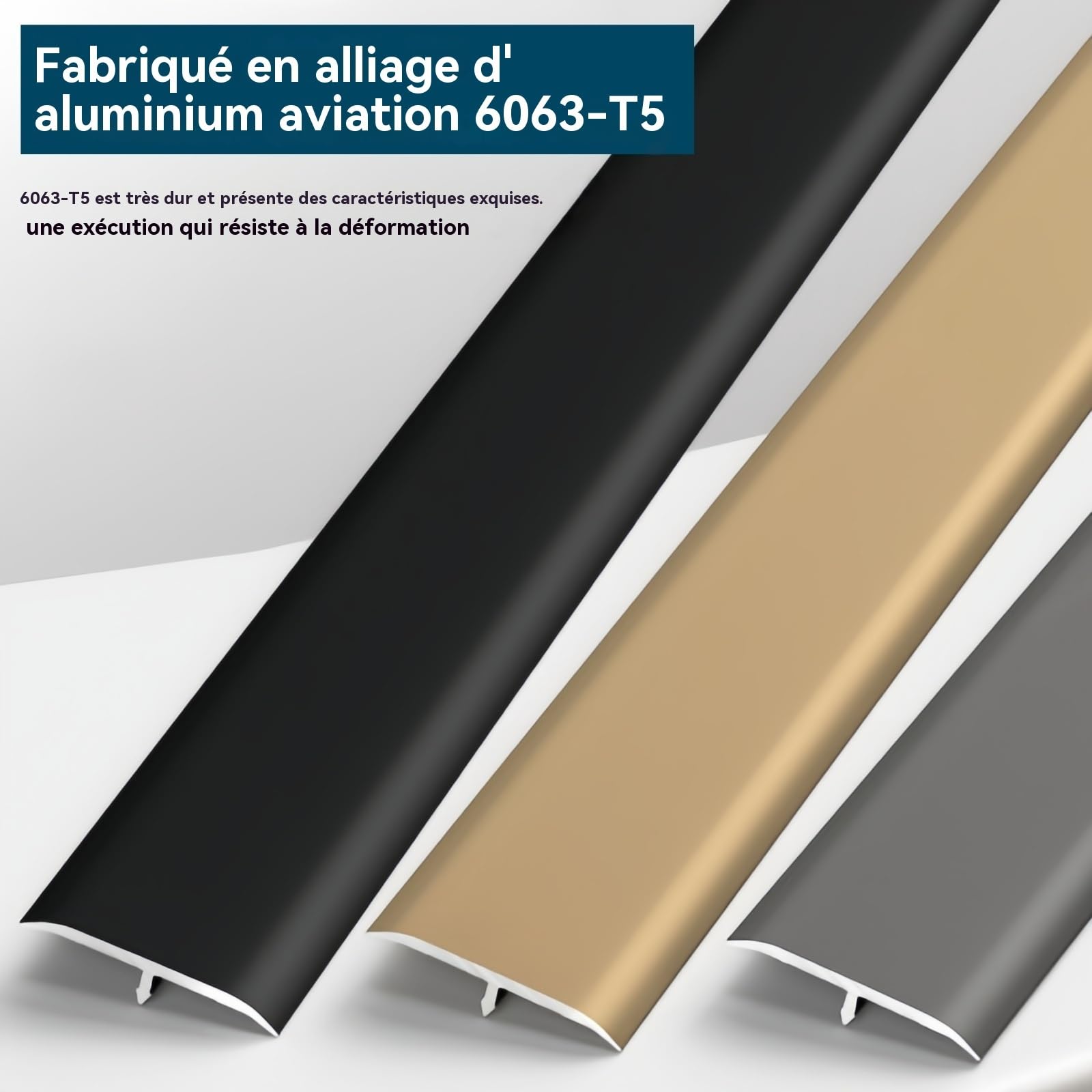 Jonction Carrelage Parquet Profil en T Seuil De Porte Aluminium 90cm* 3 Pièces Barre De Seuil Plate Parfait pour Les Bords De Carrelage, Sol en Bois Ou Moquette(Style 7)