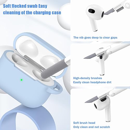 Miniatura 4 de MHYALUDO Funda para AirPods 3 funda protectora de silicona suave para Airpods de 3 generación 2021 con llavero LED frontal visible azul cielo