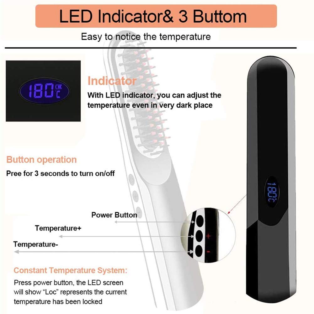 CheungLee Pettine elettrico per uomo donna, capelli e barba, pettine lisciante per uomo donna, con schermo LCD e funzione di spegnimento automatico, ricarica tramite porta USB (bianco)