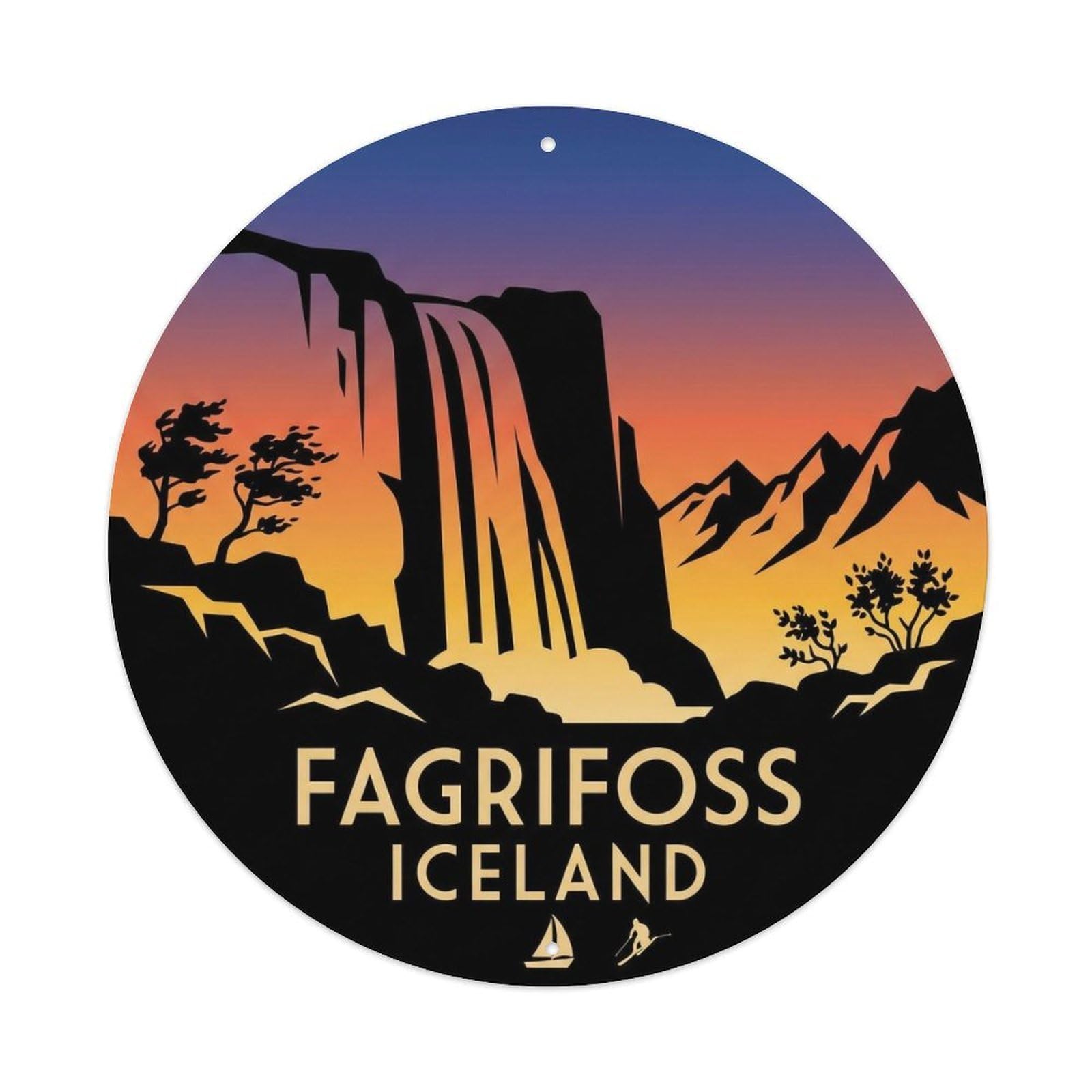 Vintage Travel Fagrifoss Iceland Beautiful Metal Tin Sign