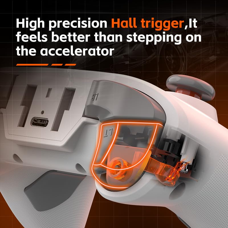 UHM PC Controller, Wireless 2.4G PC Gaming Controller PC Android Switch iPhone 6 Axis-Gyroskop,Hall-Effekt Joystick und Trigger, Programmierung,Turbo Weiß