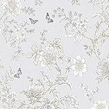 Norwall FH37538 Butterfly Toile Prepasted Wallpaper, Grey, Beige, Dove, 50 Sq Ft