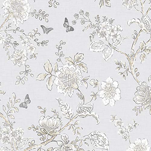 Norwall Fh37538 Butterfly Toile Prepasted Wallpaper, Grey, Beige, Dove, 50 Sq Ft #TOP7