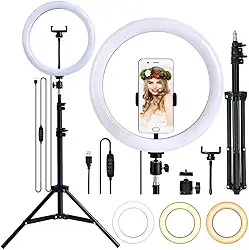 Kit Gravação Ring Light 12 Polegadas com Tripé Ajustável até 2,1m Profissional Com Dimmer para Controle de Intensidade de Luminosidade Completo