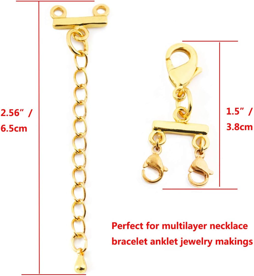 Tiparts 5 Sets Silver Multi Strand Clasps with Lobster Clasps,Necklace Connectors Jewelry Findings (Gold, 2 Strand Clasps with 2 Lobster Clasps)