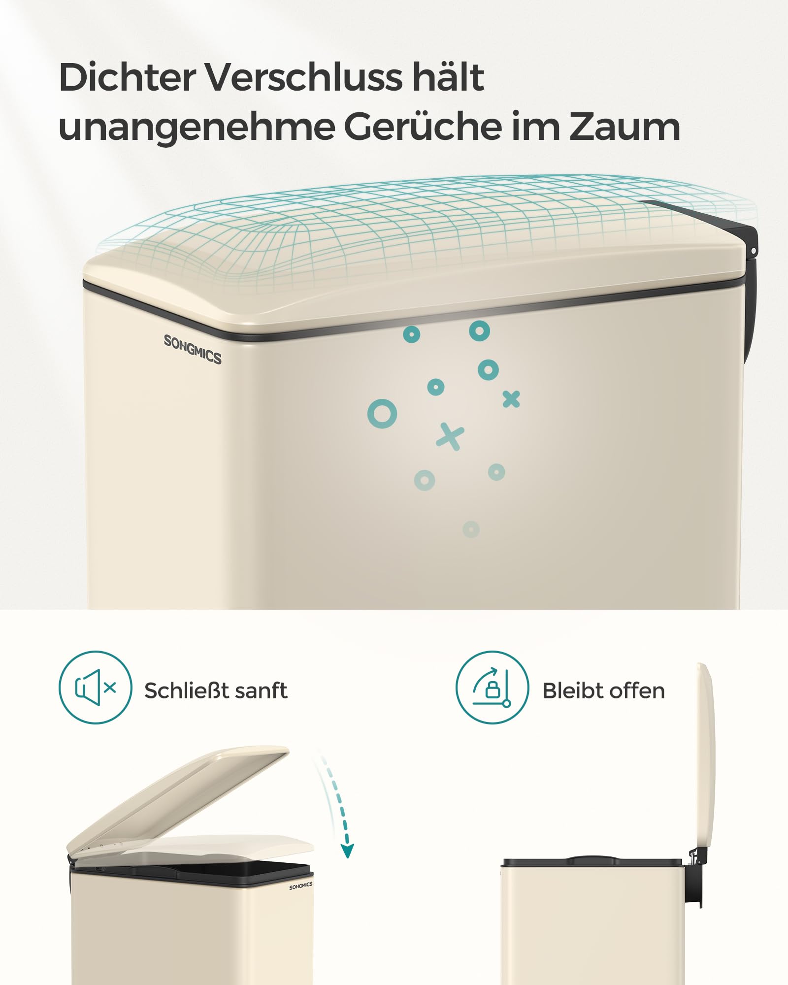 SONGMICS Mülleimer Küche, Abfalleimer aus Edelstahl, Inneneimer aus Kunststoff, mit Deckel, Softclose, 51 x 26 x 63 cm, LTB510A02