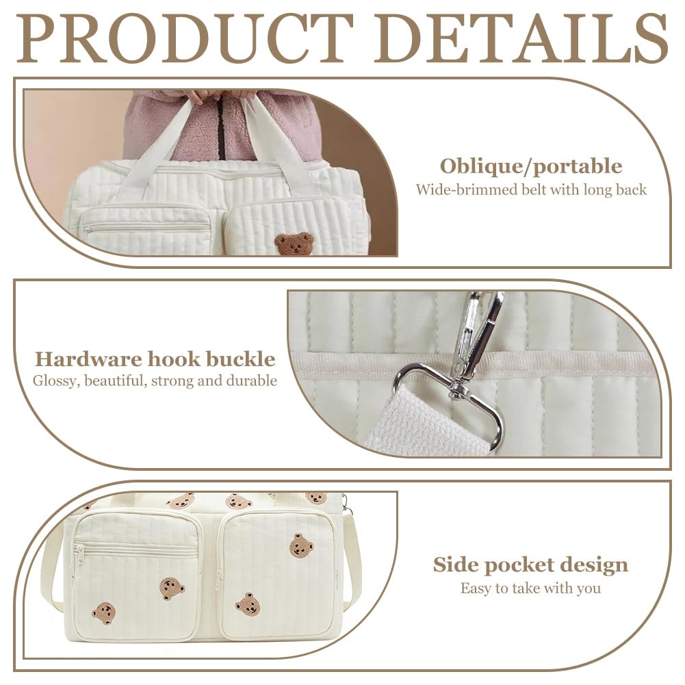 FARYODI Bolso cambiador grande para el nacimiento, 48 × 22 × 26 cm, versátil bolsa de pañales para madres, bolsa de viaje de algodón hinchable, bolsa de viaje linda bolsa de transporte para bebé