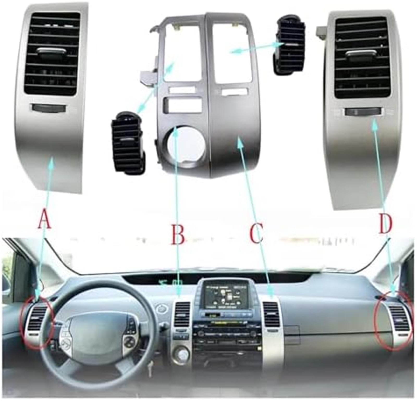 Wylot powietrza samochodowego dla TOYOTA dla Prius 2004-2009 Lhd otwory wentylacyjne na desce rozdzielczej odżywka świeża dysza wentylacyjna Klips do nawiewu samochodowego(BLACK A)