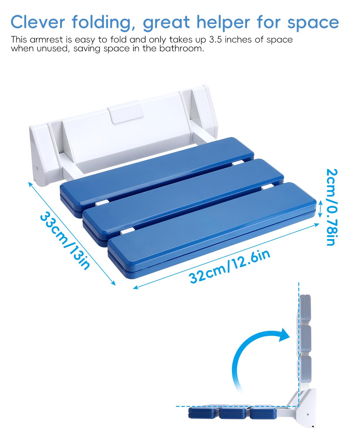 FreeTec Duschklappsitz Duschsitz Klappbar Wandmontage Belastbar bis 130kg Tragkraft Zusammenklappbar Duschhocker Dusche Sitzgelegenheit Stuhl Blau