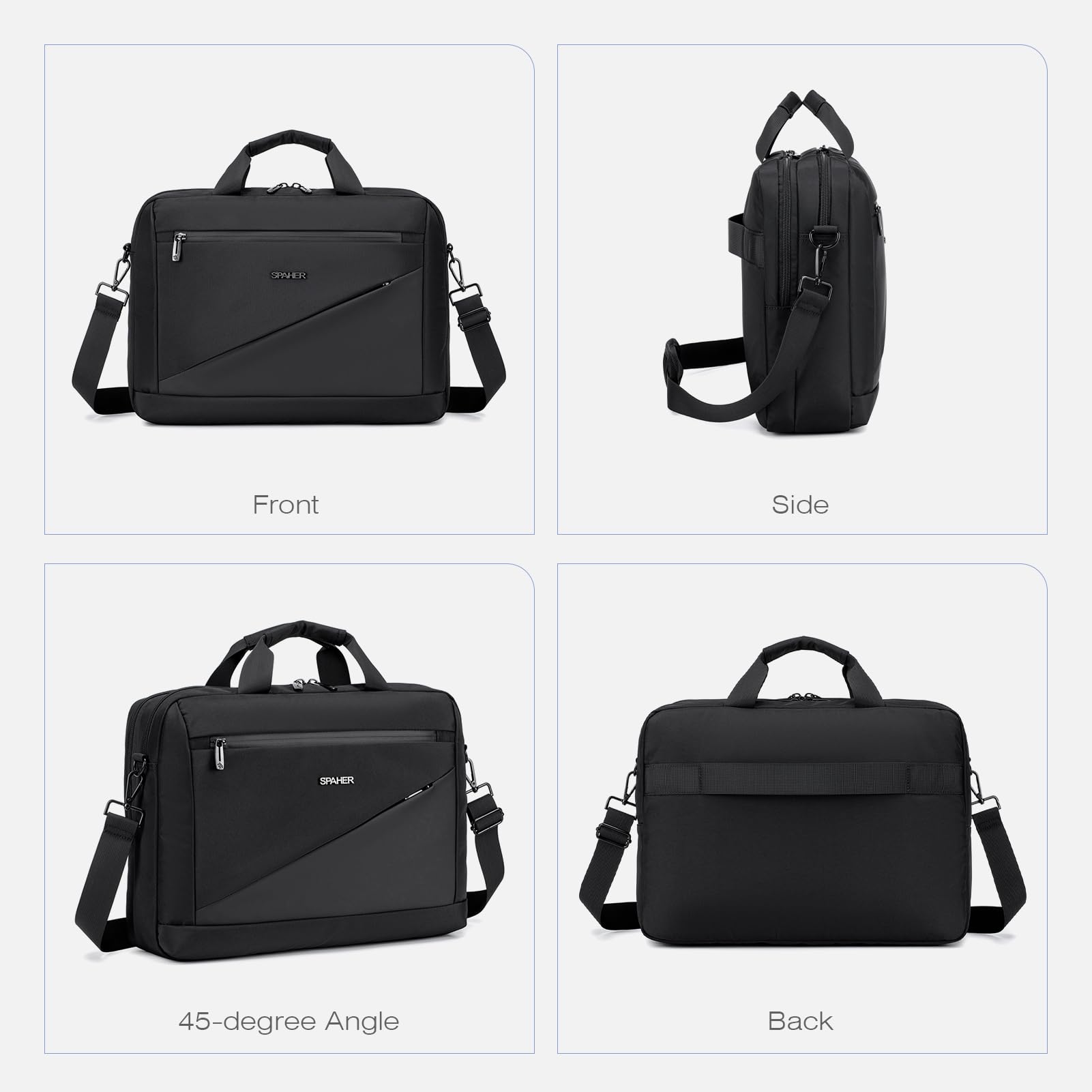 SPAHER Bolso Bandolera Portátil 15,6/16 Pulgadas Maletin Portatil Bolsa de Transporte para Ordenador Bolsa de Mensajero de Hombro Laptop Trabajo Bolsa Ordenador Portatil, Negro