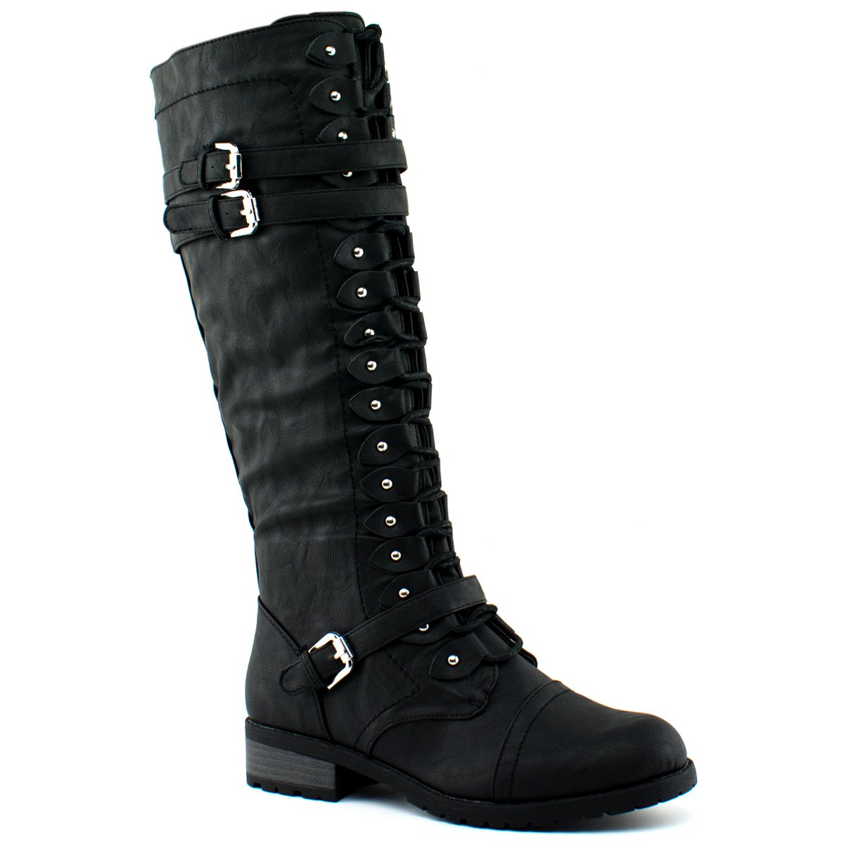 Wild DivaTimberly Women's Fashion Lace Up Buckle Knee High Combat Boots