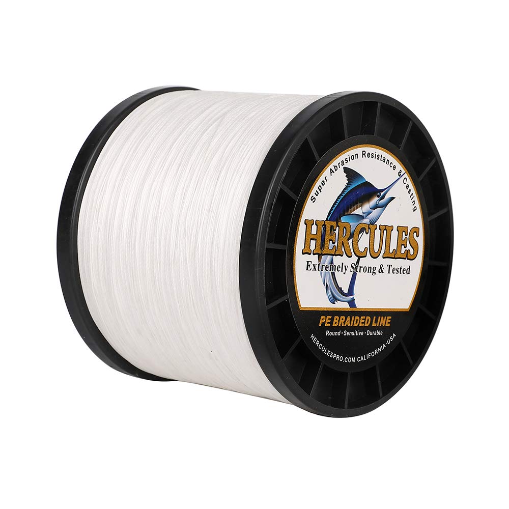 Hercules Braided Fishing Line 2000m 2187yds 6lbs-100lbs Pe Superline 4 Strands (White 100lb/45.4kg 0.55mm)
